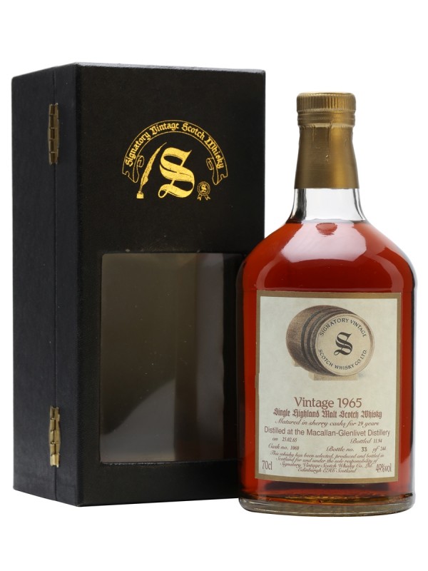 Macallan Glenlivet 1965 29 Year Old Sherry Cask Signatory cask #1053